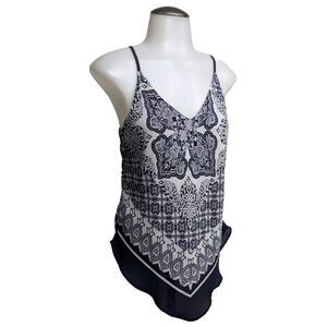 BCX Top Women Small Sleeveless Straps Abstract Pattern Lined Navy Blue  S
